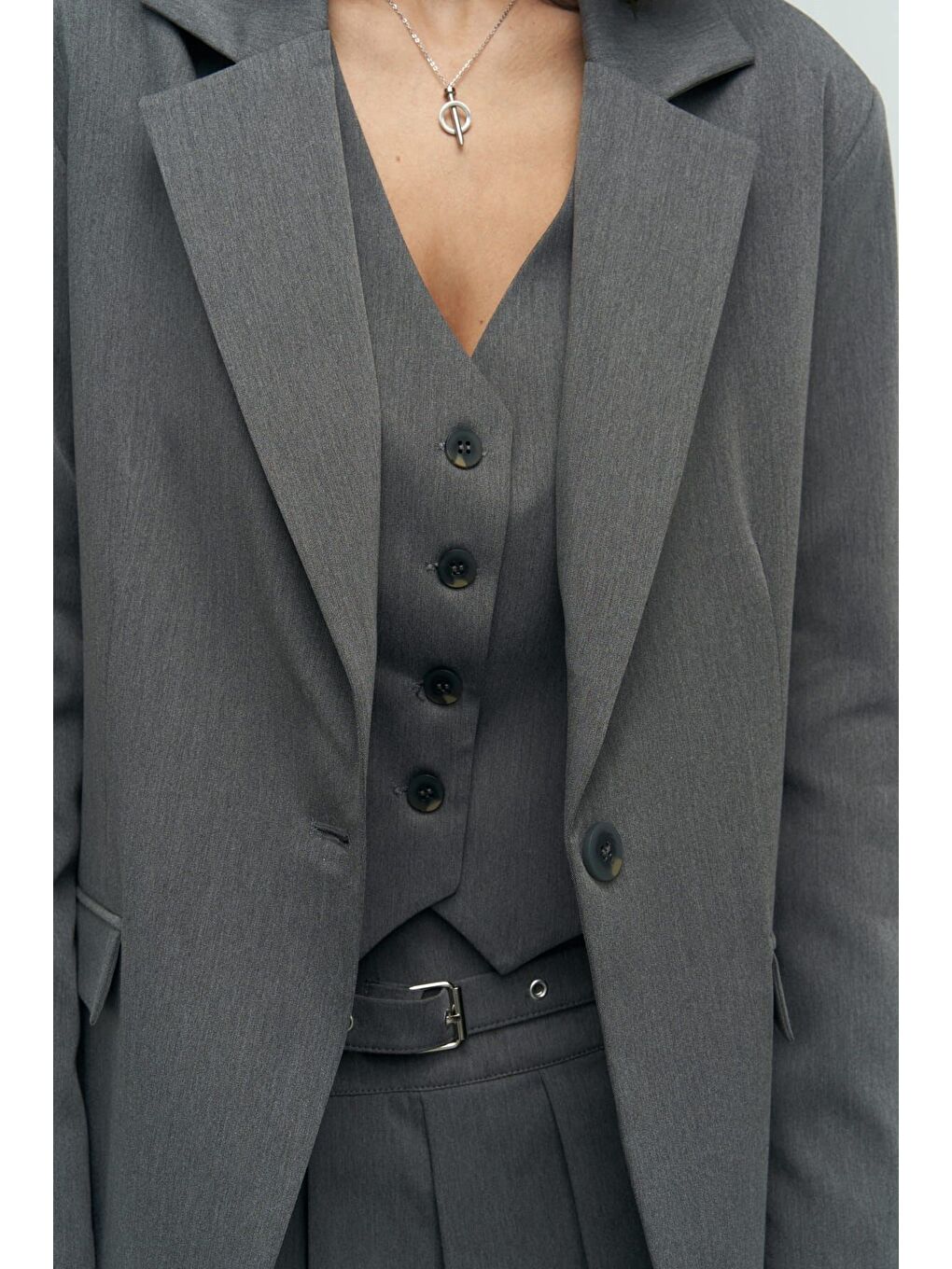 Gri Pietro Yelekli Füme Blazer-4