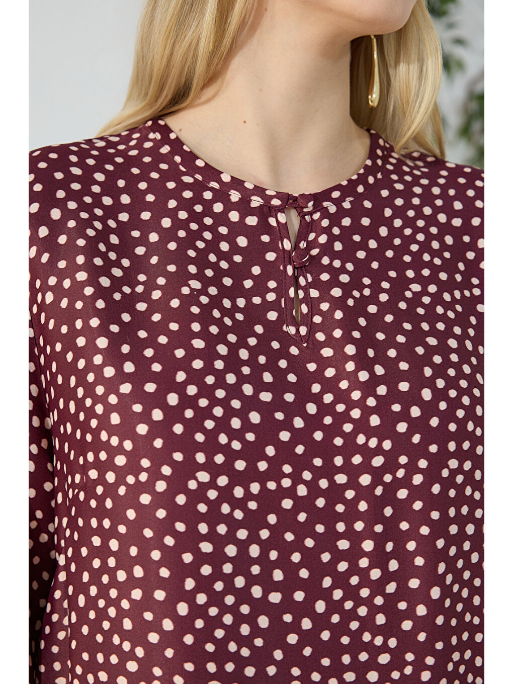 Bordo Desenli Bisiklet Yaka Elbise-5