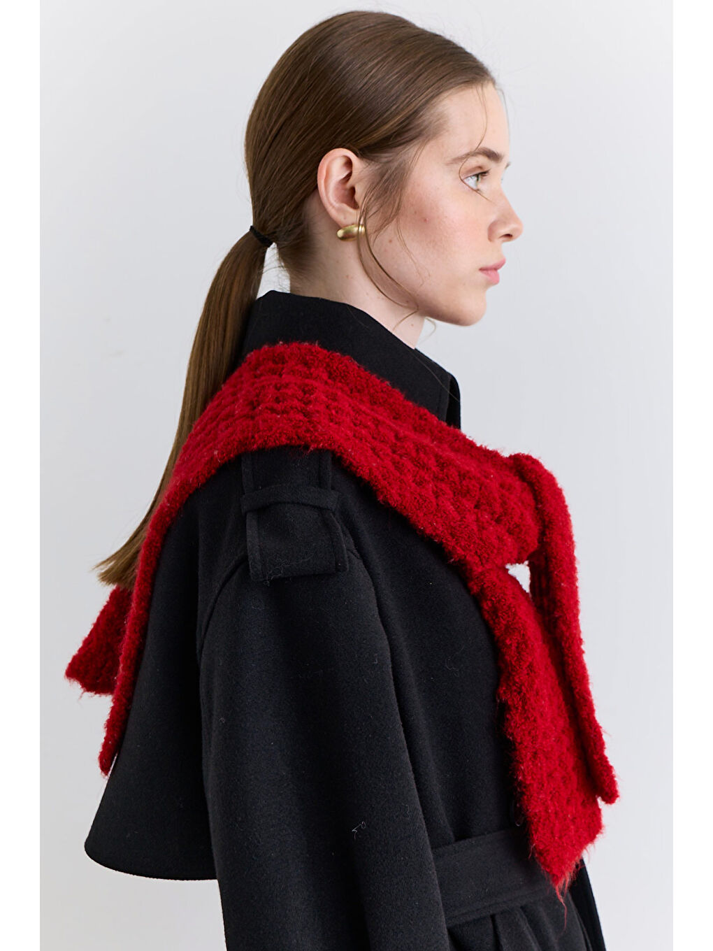Soft Dokulu Yakalı Şal Kırmızı-1