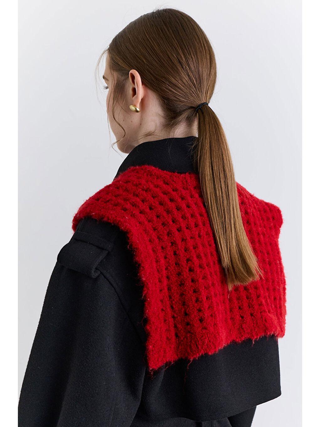 Soft Dokulu Yakalı Şal Kırmızı-2
