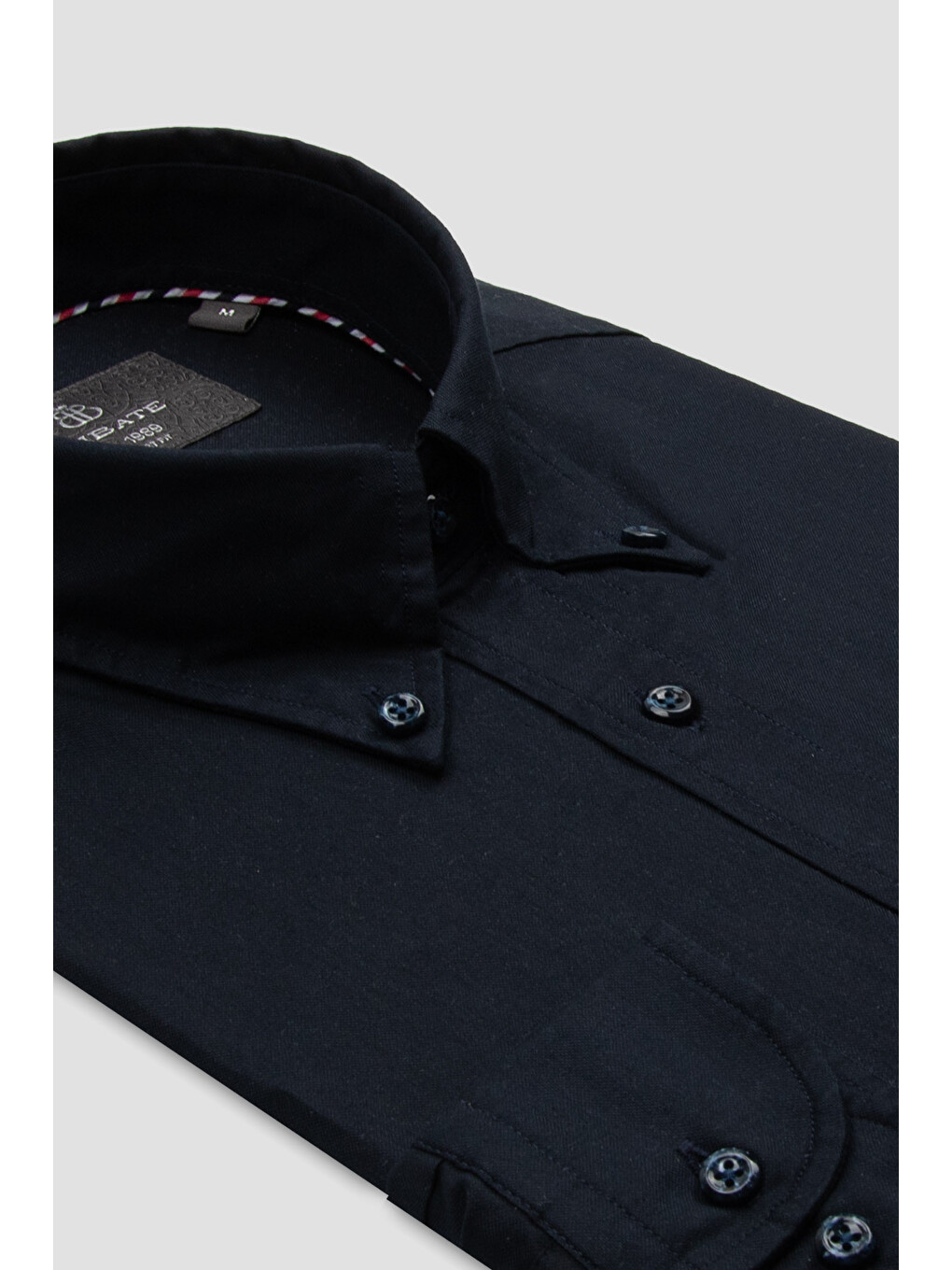 Luca Oxford Stretch Pamuk Karışımlı Comfort Fit Lacivert Düğmeli Yaka Erkek Düz Gömlek-2