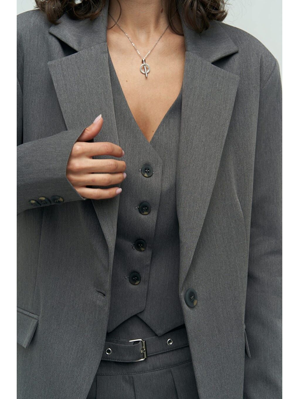 Gri Pietro Yelekli Füme Blazer-5