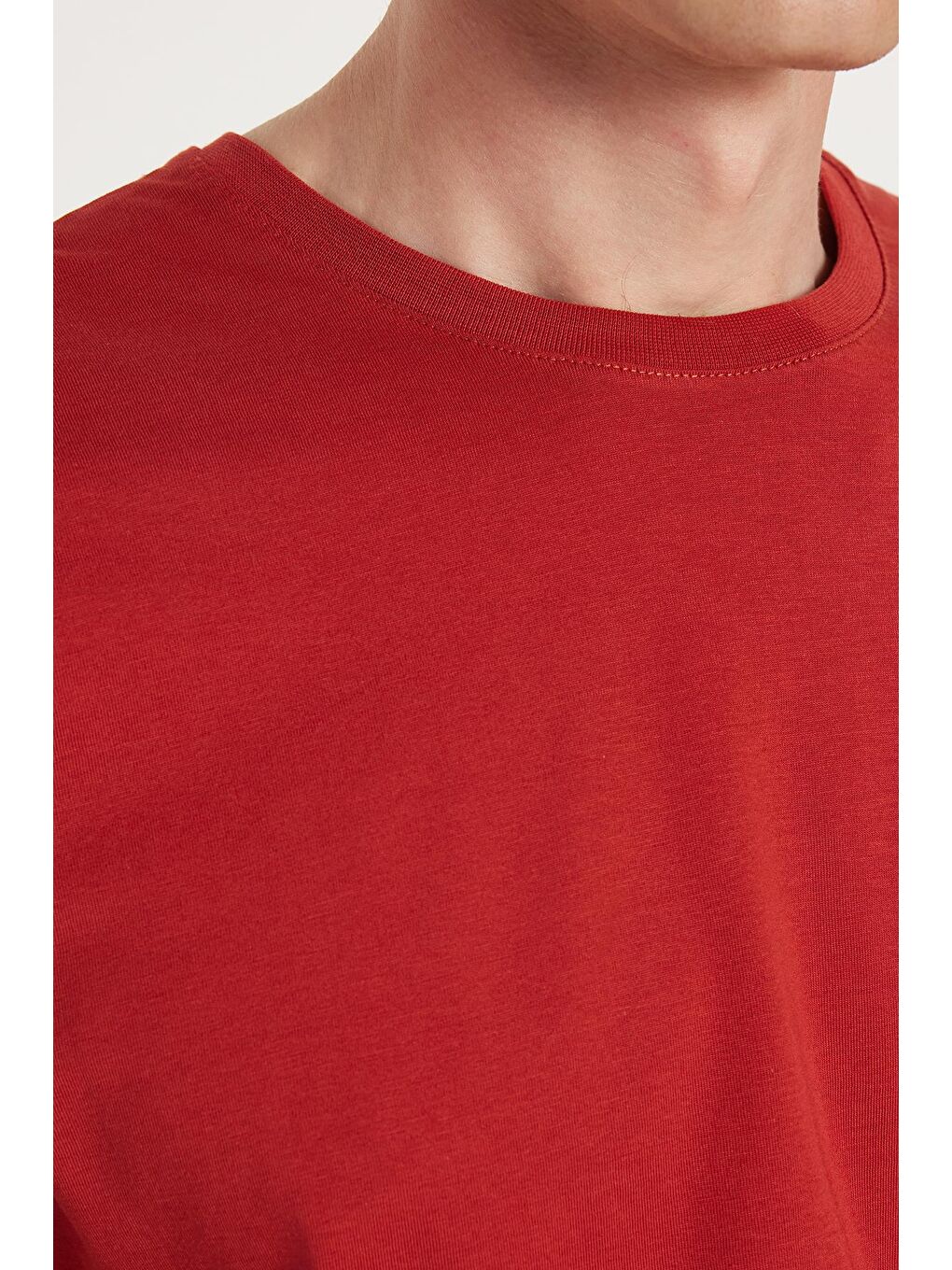 Kahverengi Unisex Slim Fit Dar Kesim %100 Pamuk Yumuşak Dokulu Kiremit Bisiklet Yaka Tişört-2