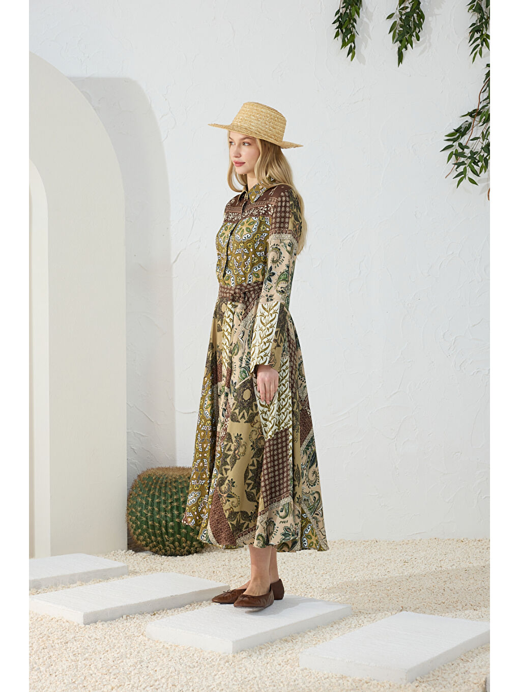 Haki Desenli Elbise-5