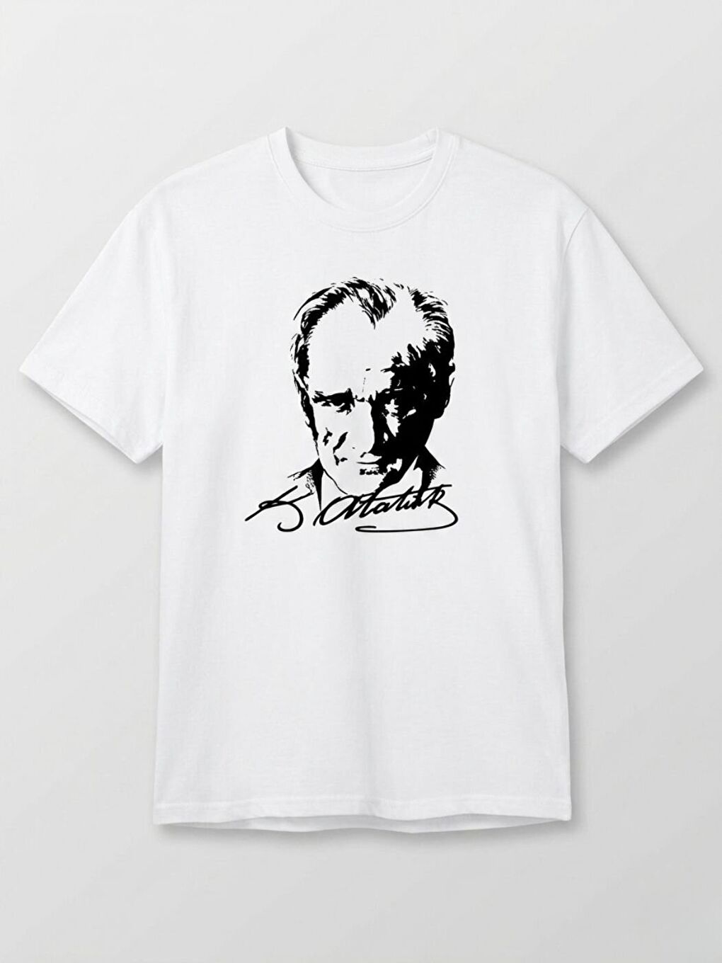 Beyaz Atatürk Baskılı Pamuklu Tişört