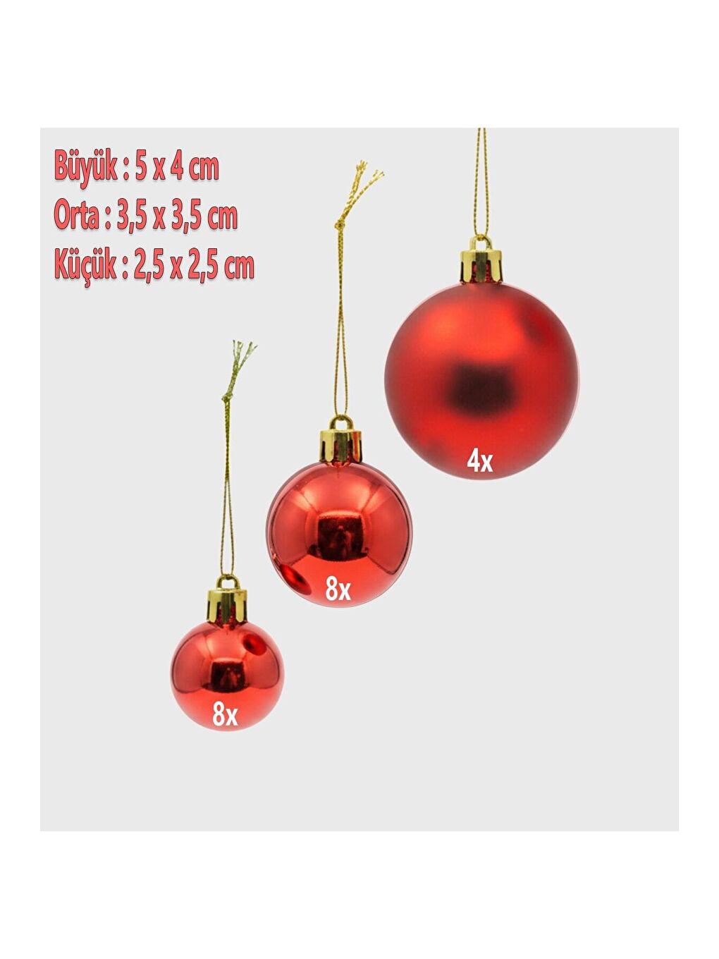 Kırmızı Yılbaşı Ağaç Süsü Seti – 20 Parça (3 Boyut, Hediye Kutulu)-1