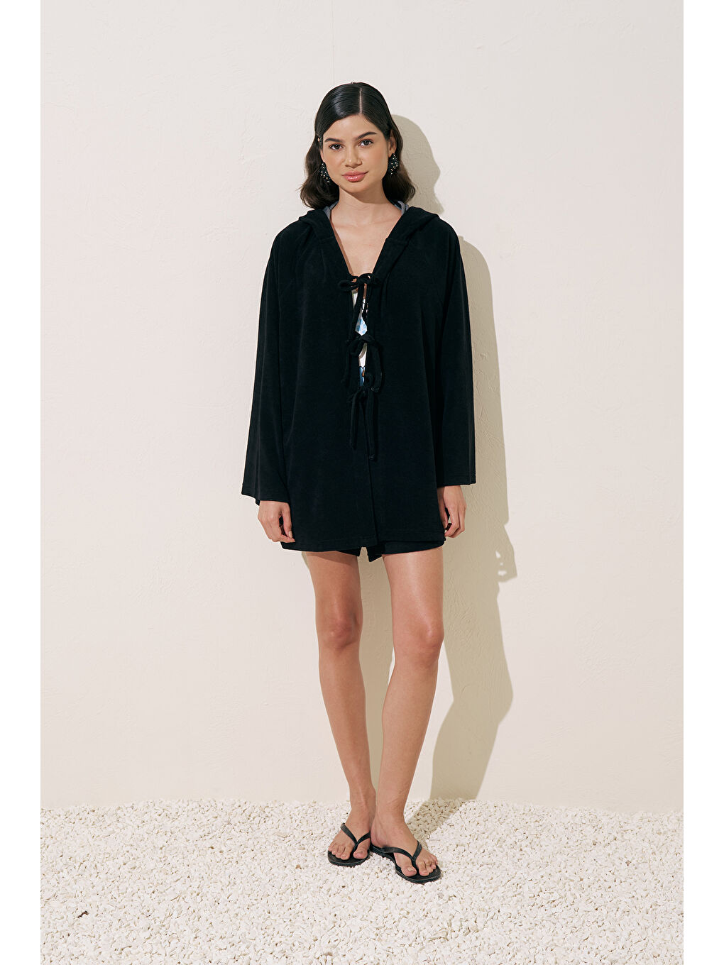 Havlu Kumaş Kimono Siyah