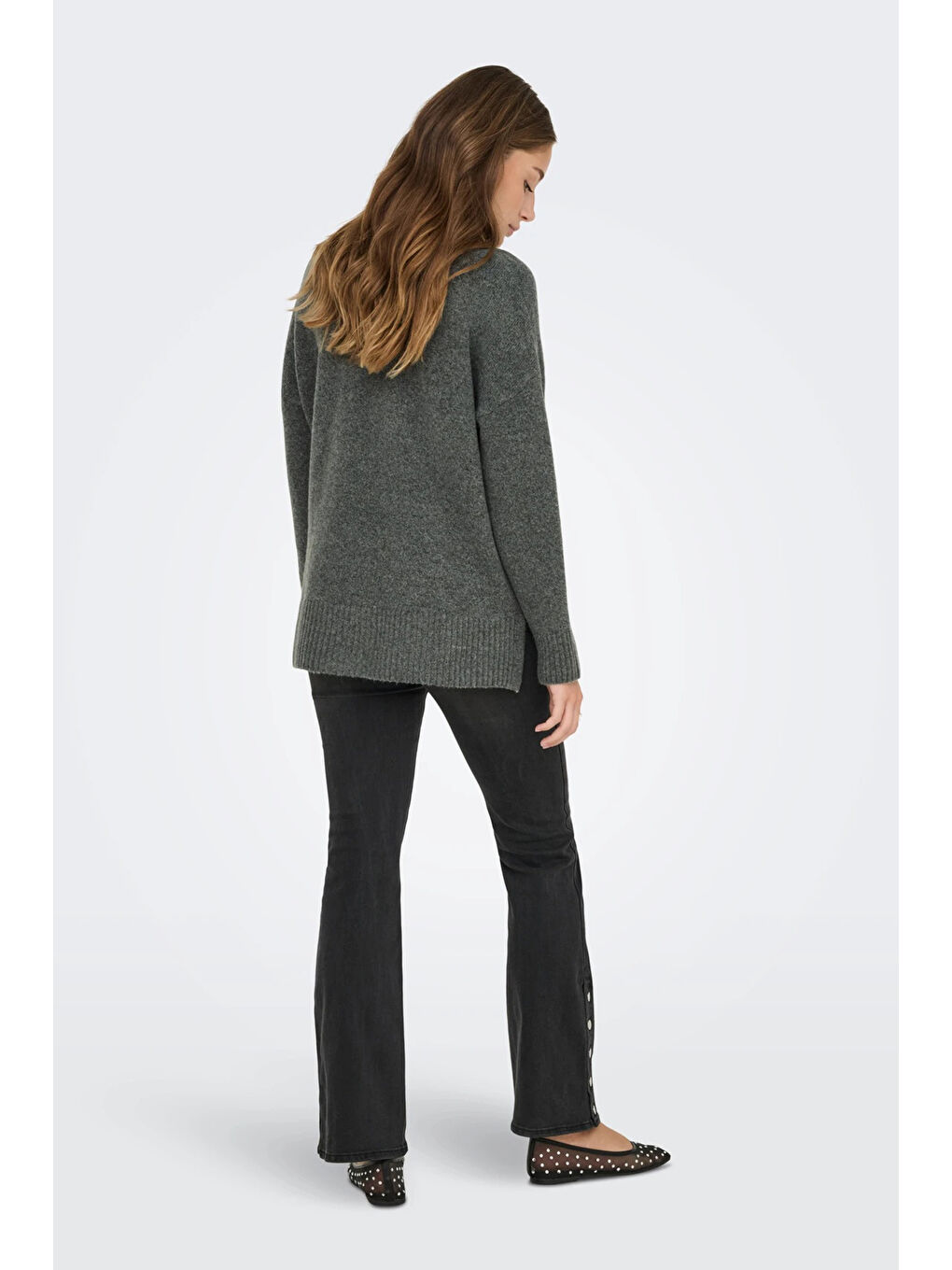 Yeşil Onlhazel Oversize Fit Balıkçı Yaka Örme Kadın Kazak 15352853-1