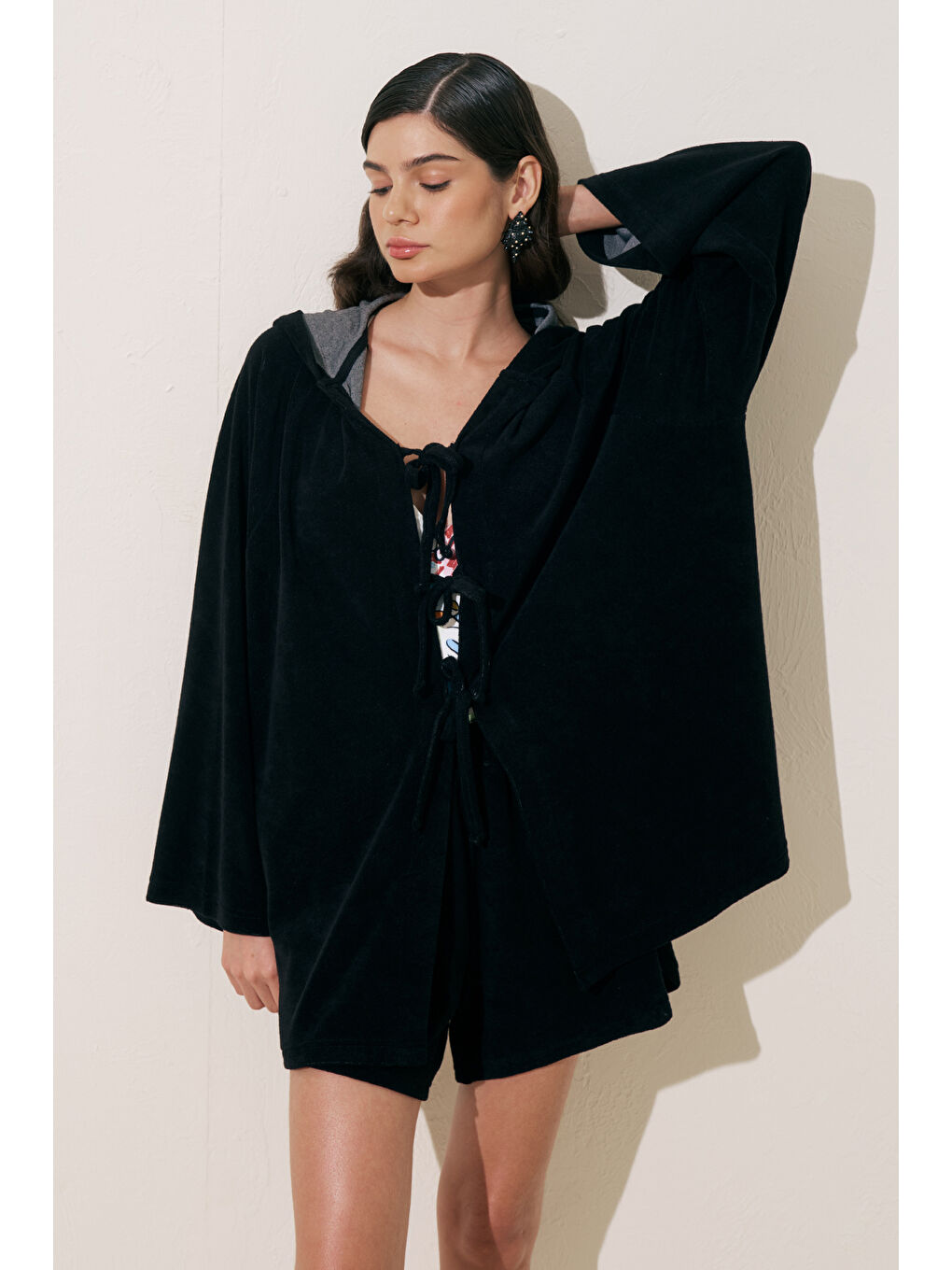Havlu Kumaş Kimono Siyah-1