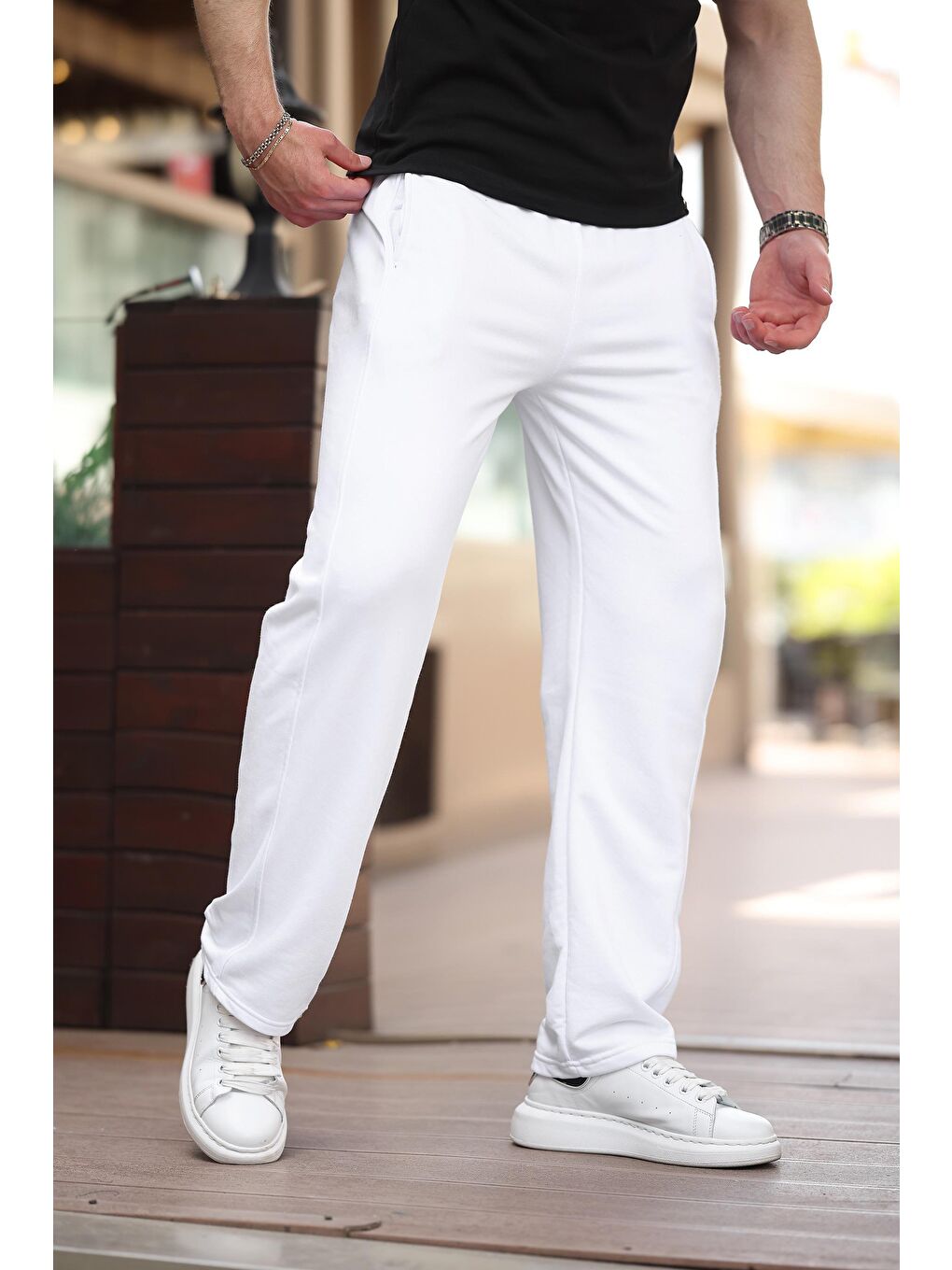 Beyaz Rahat Kesim Erkek Eşofman Altı E6560