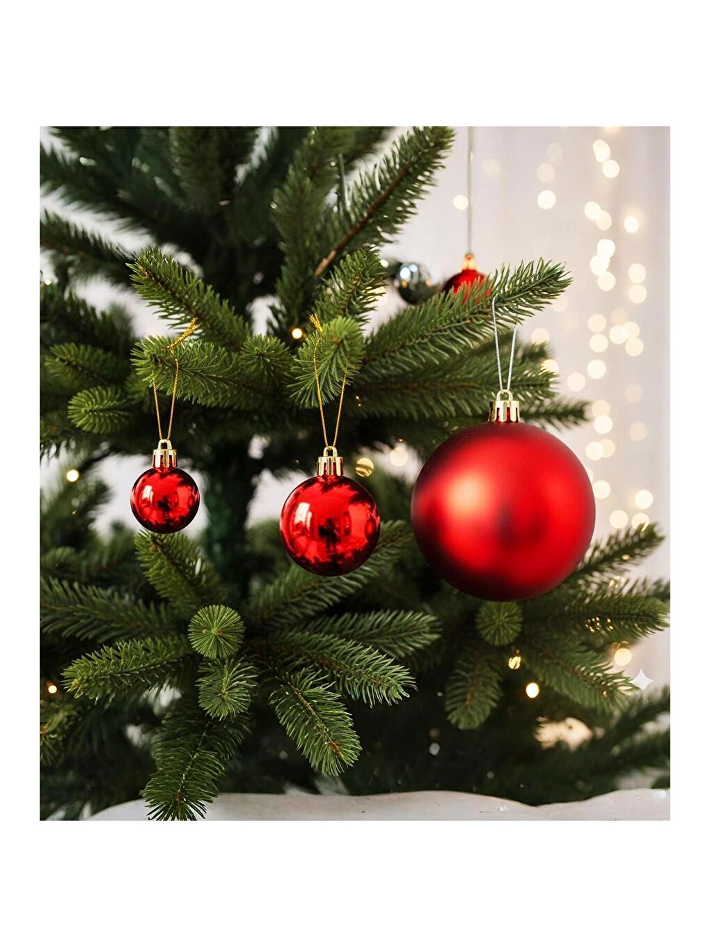 Kırmızı Yılbaşı Ağaç Süsü Seti – 20 Parça (3 Boyut, Hediye Kutulu)-2