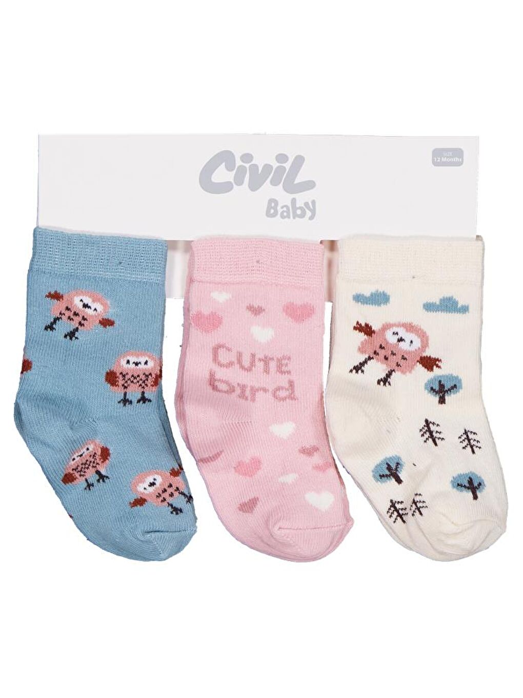 Beyaz Baby Cute Bird 3'lü 6- Bebek Kız Çorap Set-5