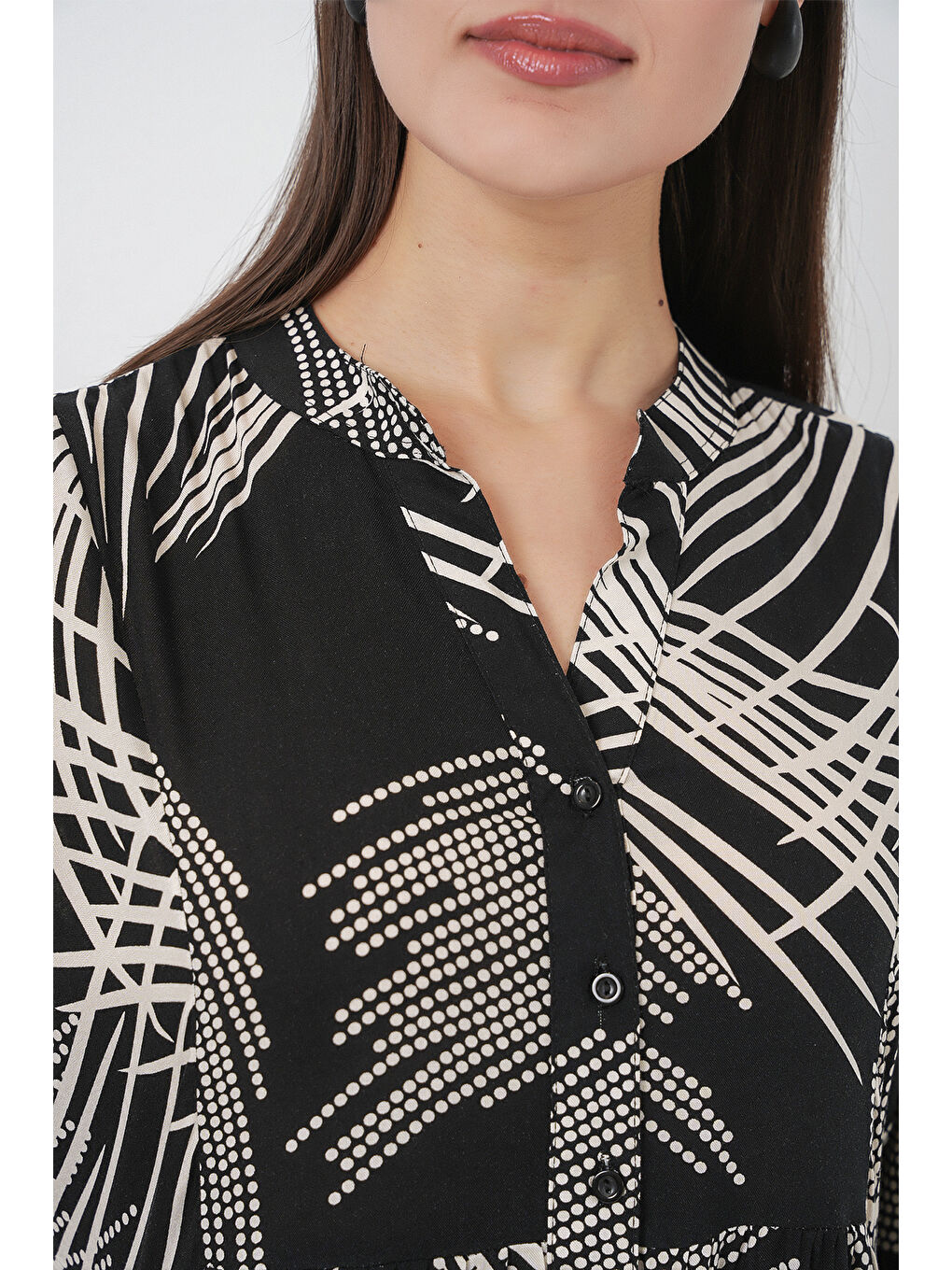 Kadın Desenli Uzun Tesettür Elbise 2585 - M.Siyah-4