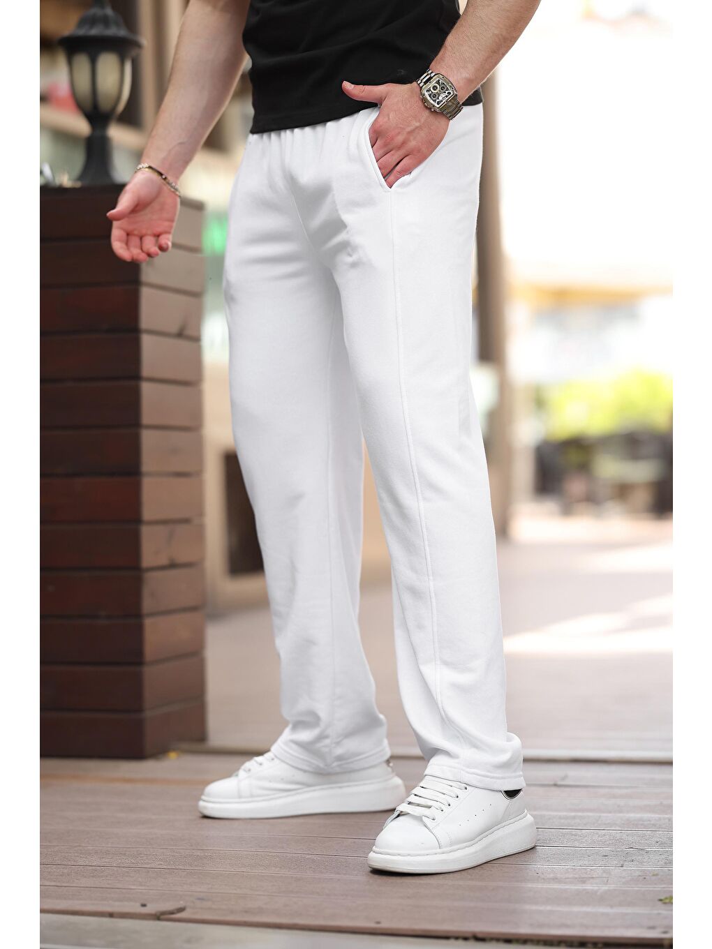 Beyaz Rahat Kesim Erkek Eşofman Altı E6560-1