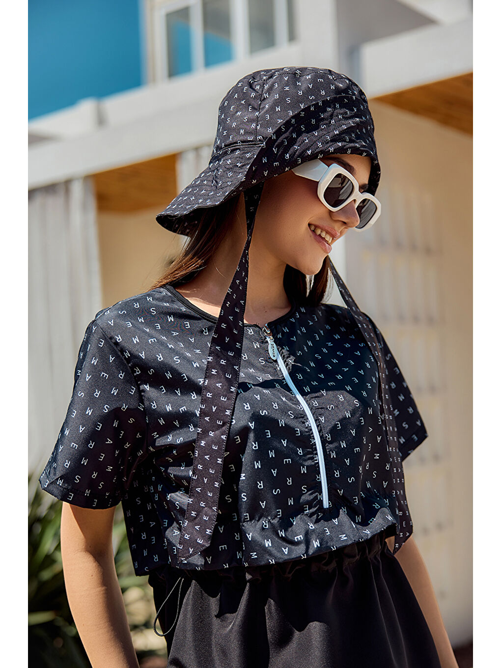 Siyah Remsa Bağlamalı Bucket Şapka RŞBUC-02 Monogram-1