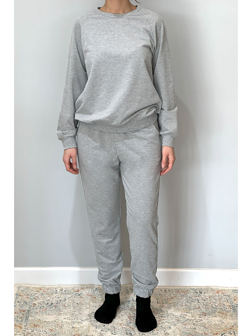 Kadın Sweatshirt Paçası Lastikli Eşofman Takımı 8006 Gri