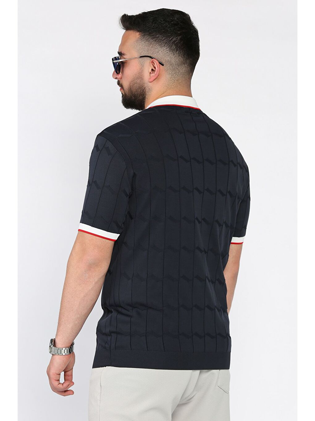 Lacivert Polo Yaka Desenli Triko Tişört-2