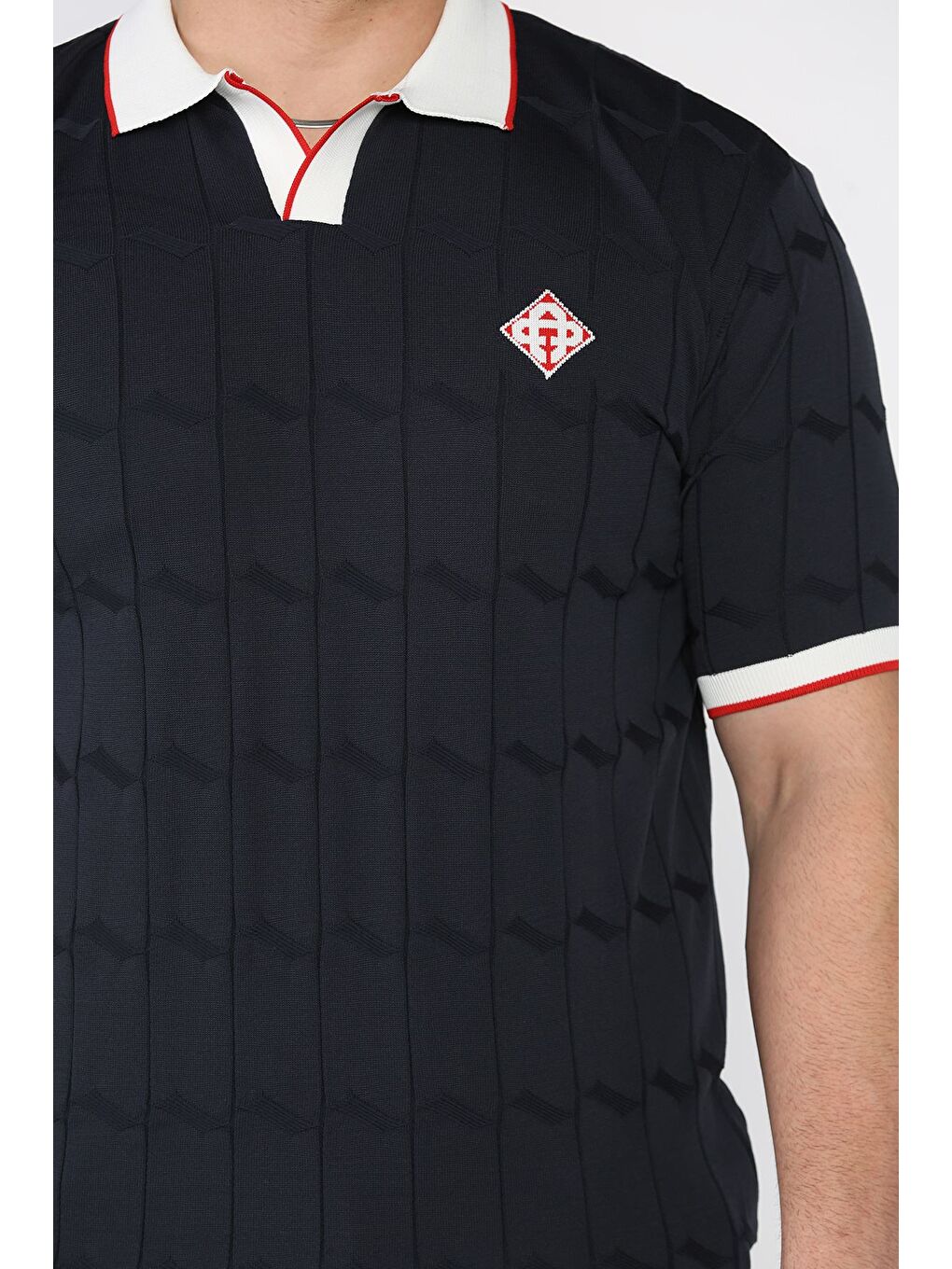 Lacivert Polo Yaka Desenli Triko Tişört-3