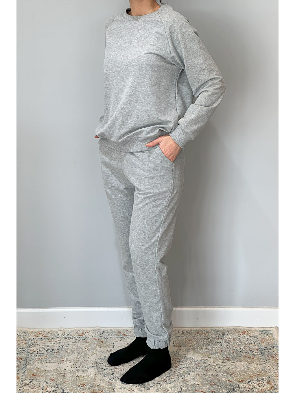 Kadın Sweatshirt Paçası Lastikli Eşofman Takımı 8006 Gri-1