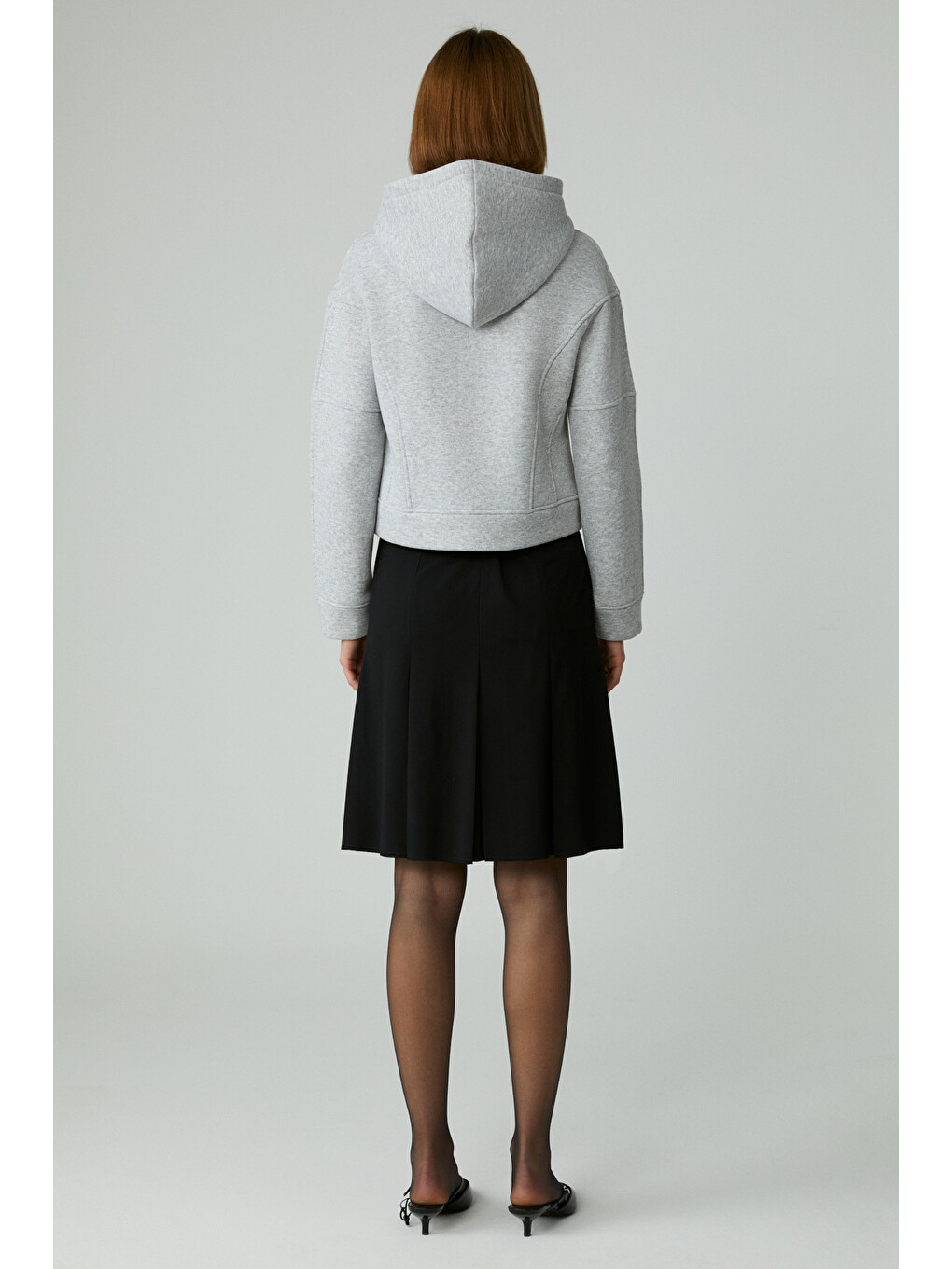 Robına Kadın Şardonlu Kapüşonlu Nakış Detaylı Gri Melanj Sweatshirt-5