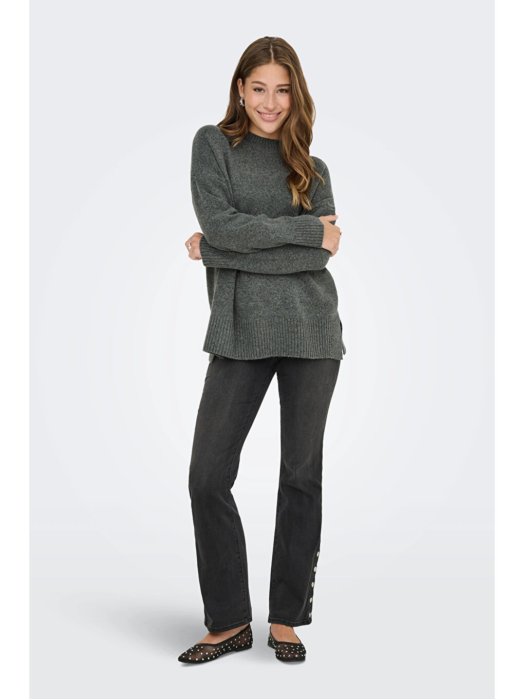 Yeşil Onlhazel Oversize Fit Balıkçı Yaka Örme Kadın Kazak 15352853-4