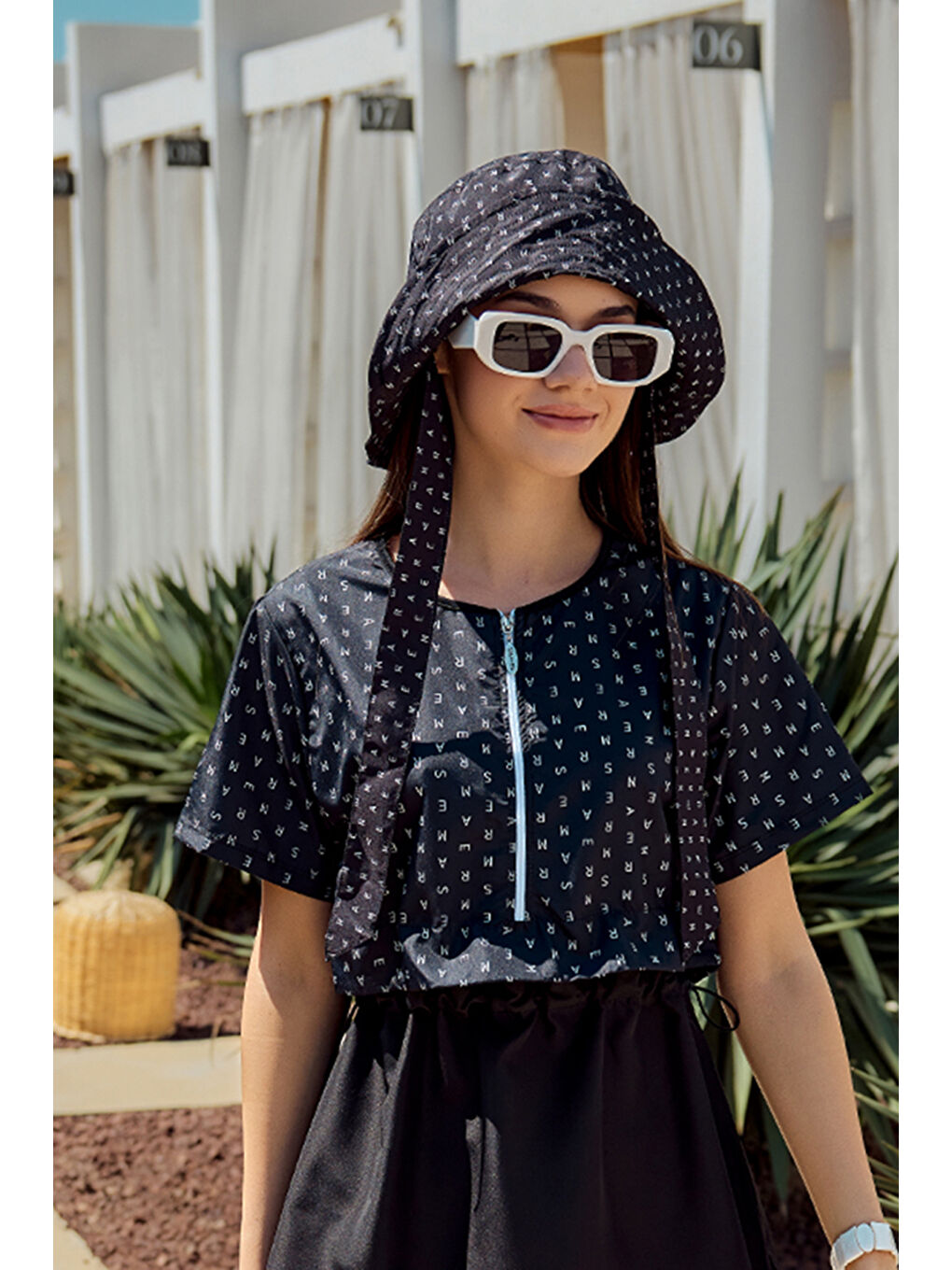 Siyah Remsa Bağlamalı Bucket Şapka RŞBUC-02 Monogram-2