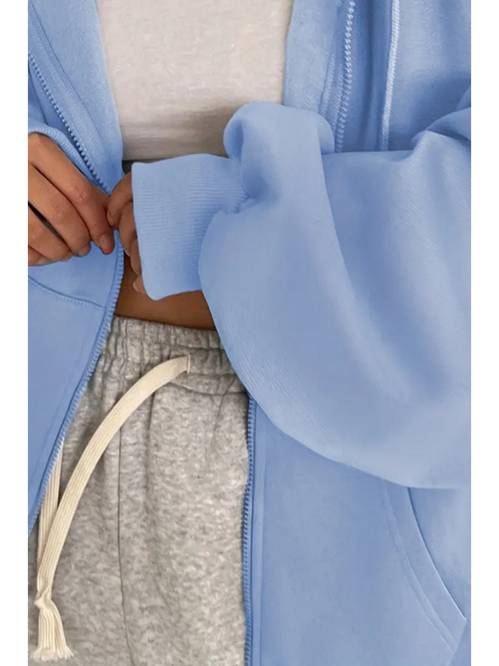 Unisex Mavi Fermuar Kapüşonlu Sweatshirt-1