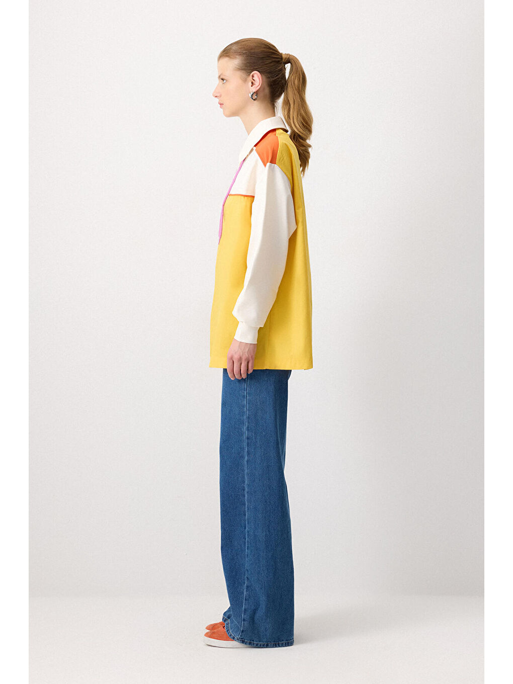 Sarı Blok Renkli Krep Tunik-2