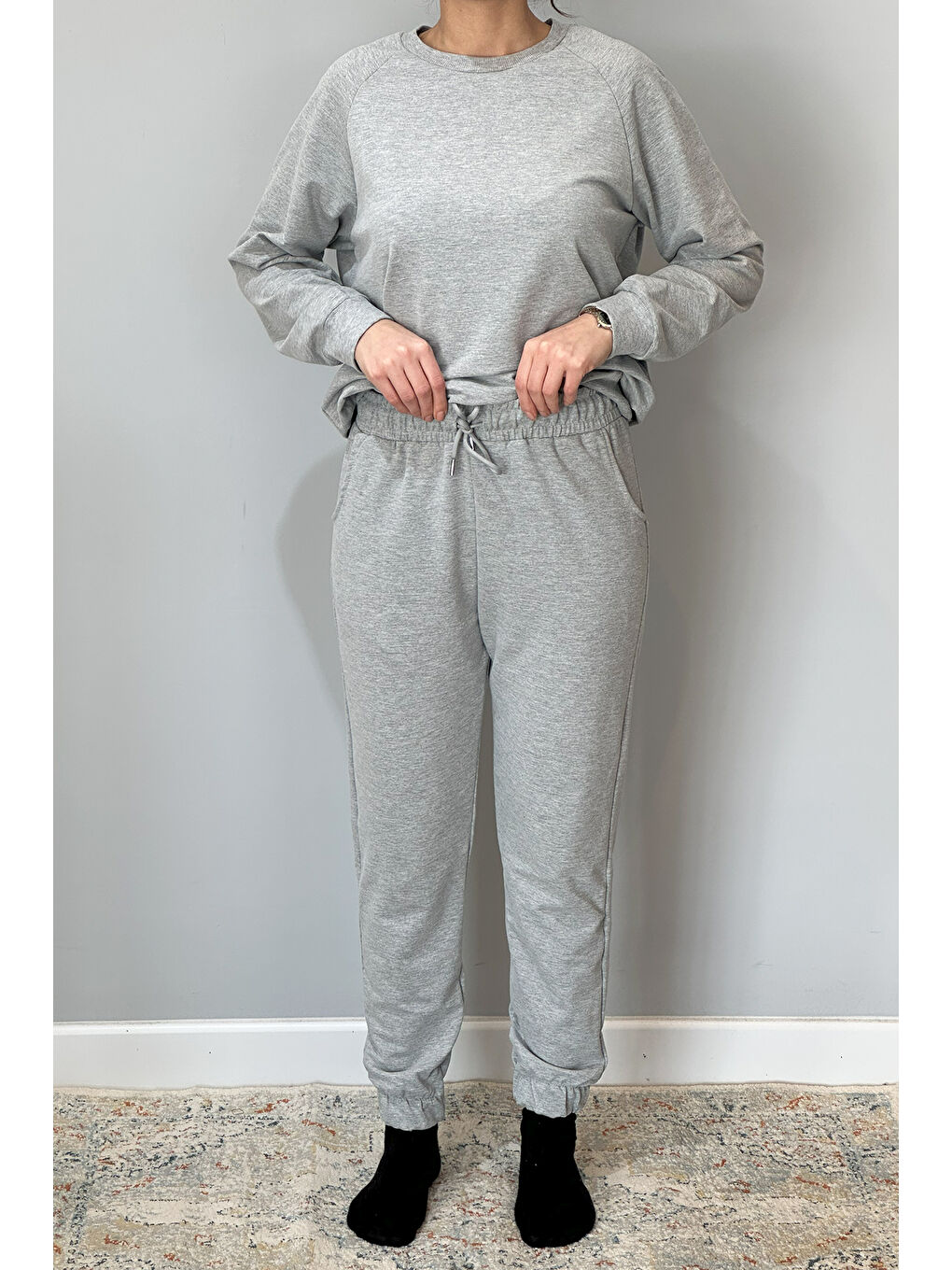 Kadın Sweatshirt Paçası Lastikli Eşofman Takımı 8006 Gri-2