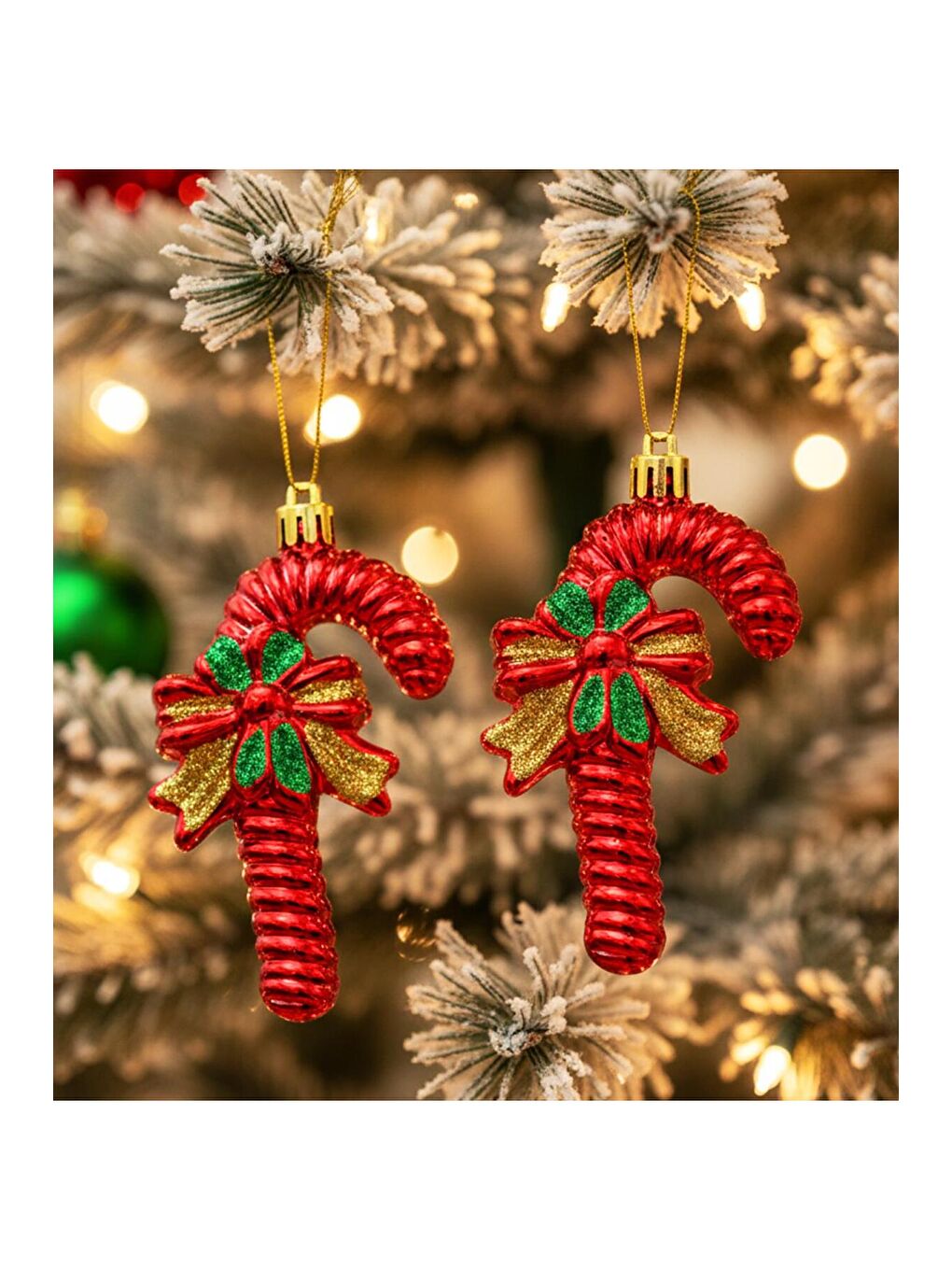 Karışık Yılbaşı Şeker Baston Şeklinde Ağaç Süsü – 4 Adet-0