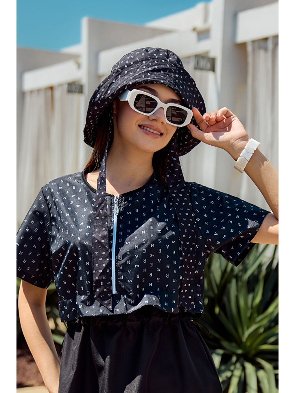 Siyah Remsa Bağlamalı Bucket Şapka RŞBUC-02 Monogram-4