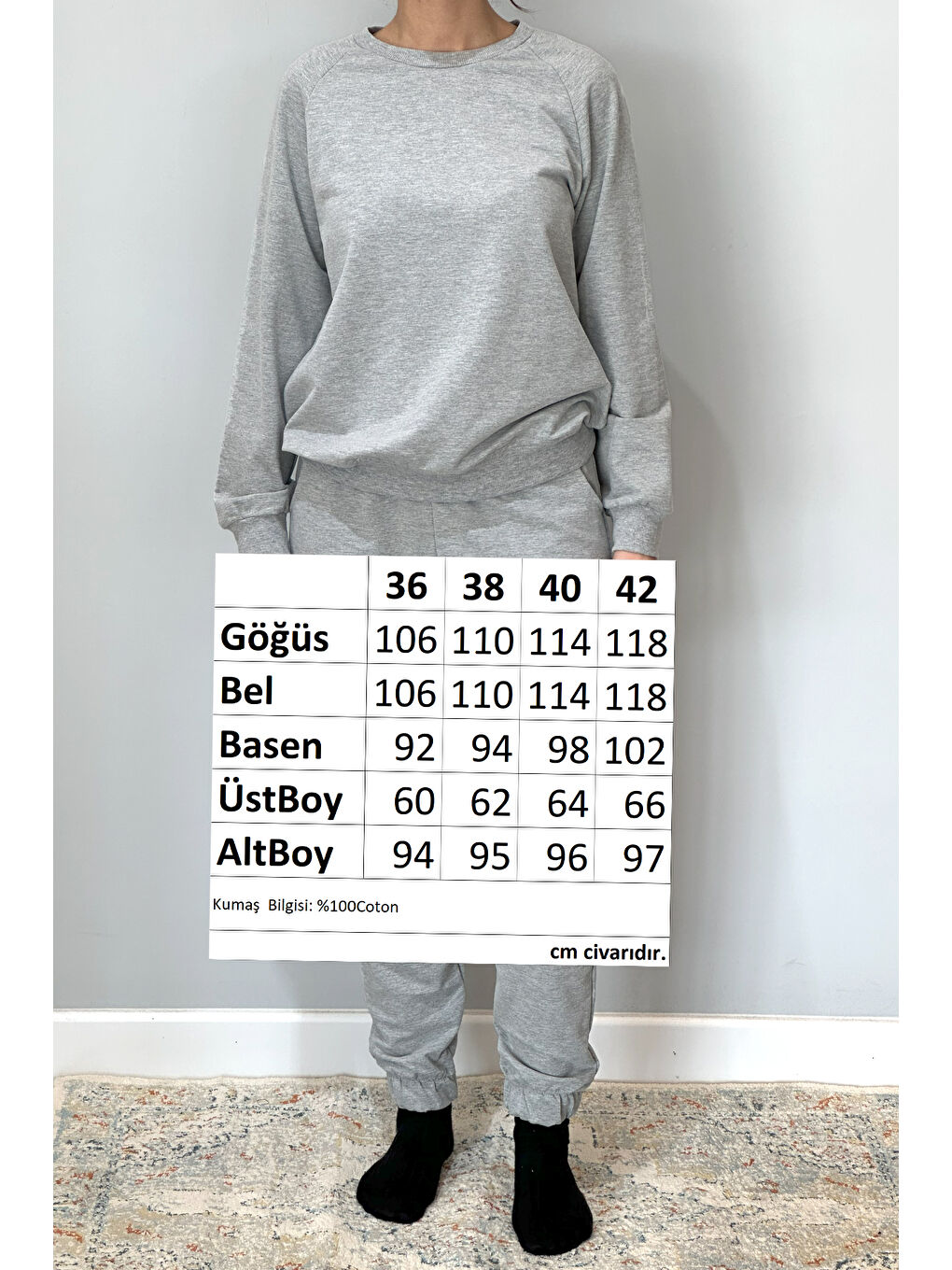 Kadın Sweatshirt Paçası Lastikli Eşofman Takımı 8006 Gri-3