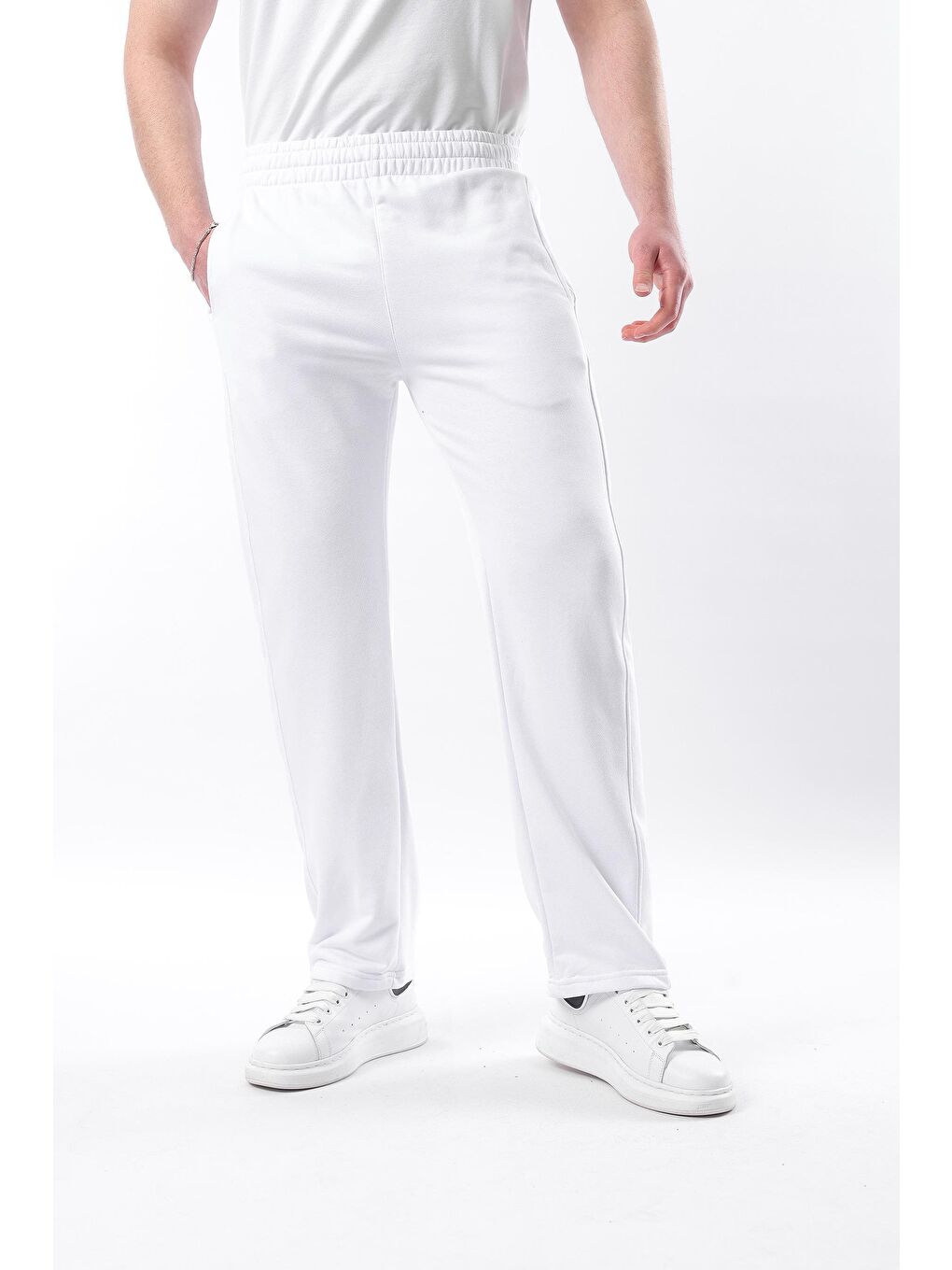 Beyaz Rahat Kesim Erkek Eşofman Altı E6560-3