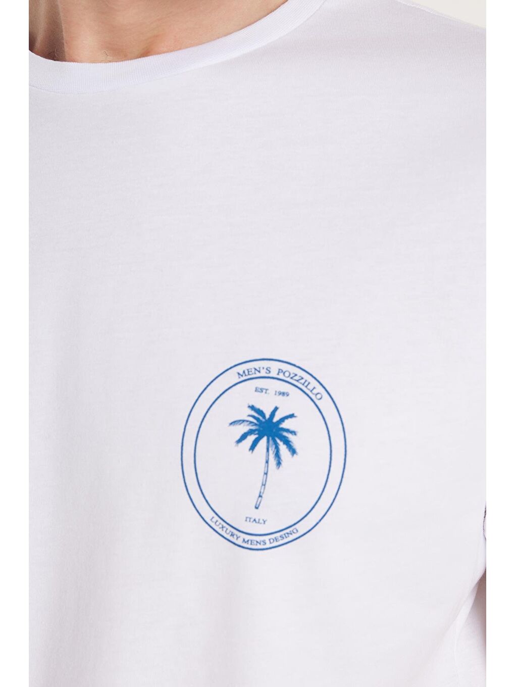 Erkek Slim Fit Dar Kesim %100 Pamuk Yumuşak Dokulu Baskılı Beyaz Bisiklet Yaka Tişört-2