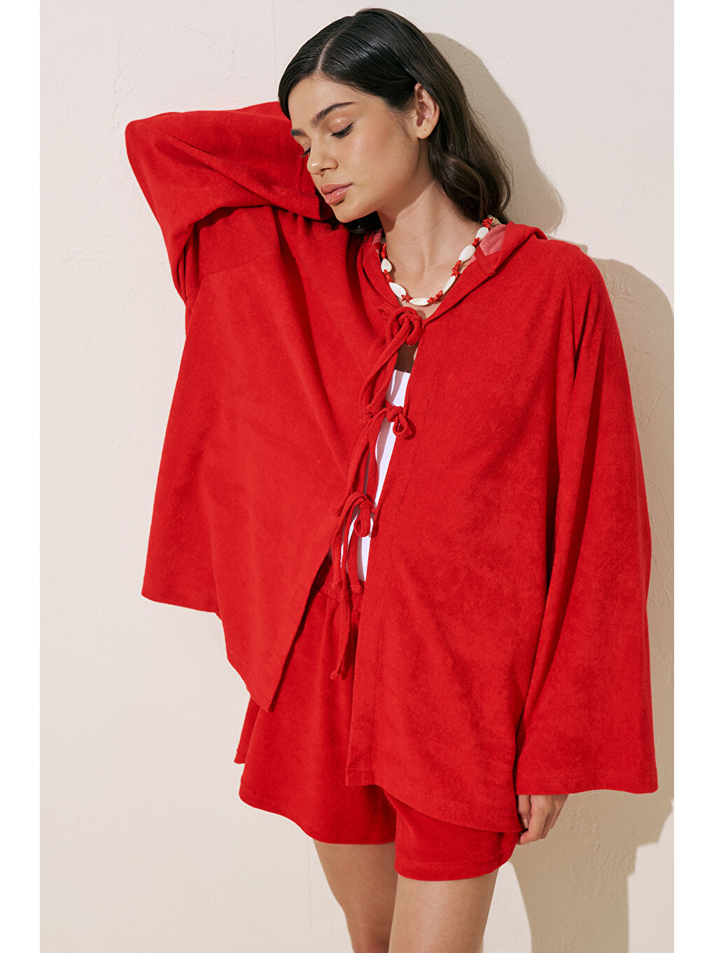 Havlu Kumaş Kimono Kırmızı