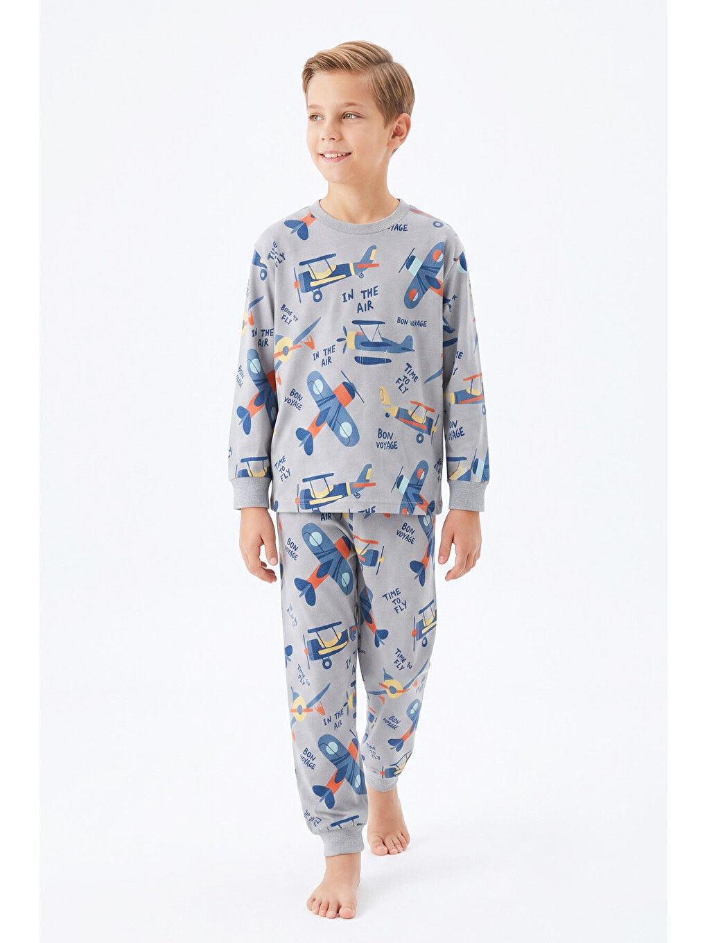 Gri %100 Pamuk Erkek Çocuk Pijama Takımı 8-13 Yaş 12735ıs-2