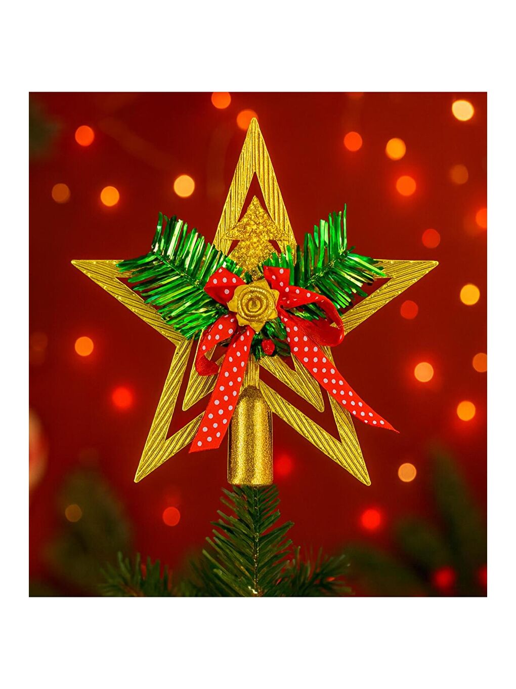 Kırmızı Yılbaşı Ağacı Tepe Süsü 15 Cm-1