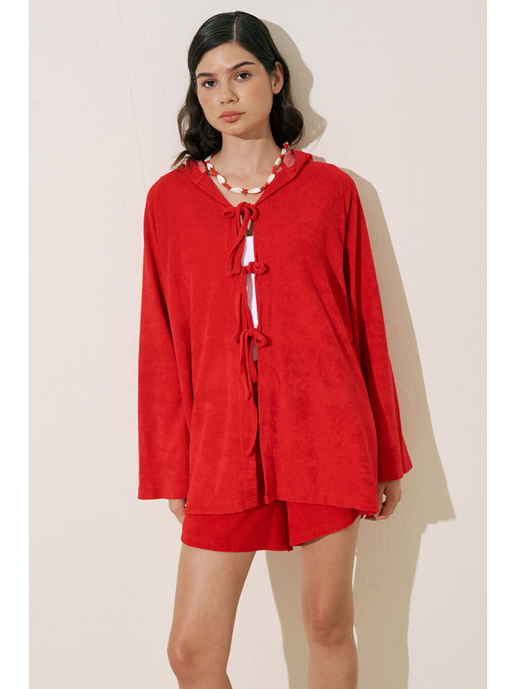 Havlu Kumaş Kimono Kırmızı-1