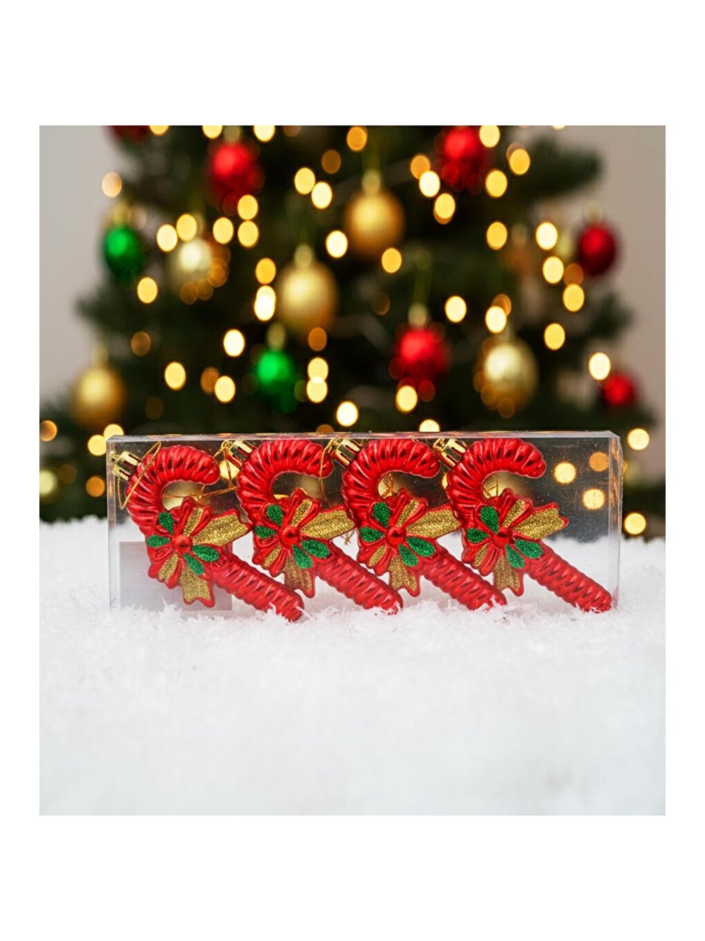 Karışık Yılbaşı Şeker Baston Şeklinde Ağaç Süsü – 4 Adet-2