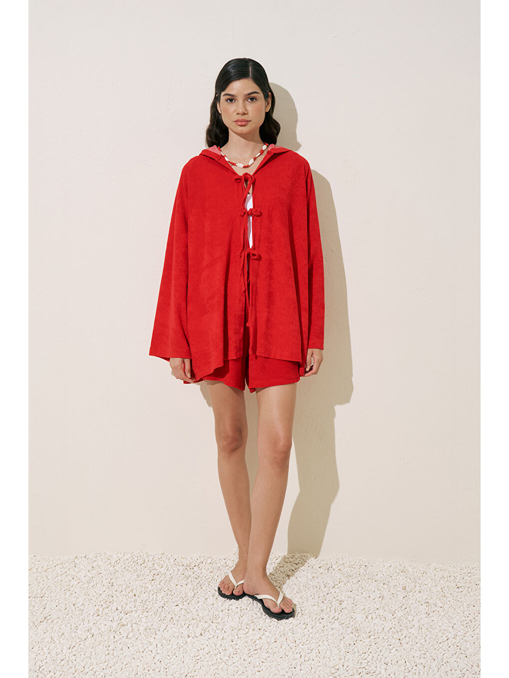 Havlu Kumaş Kimono Kırmızı-2