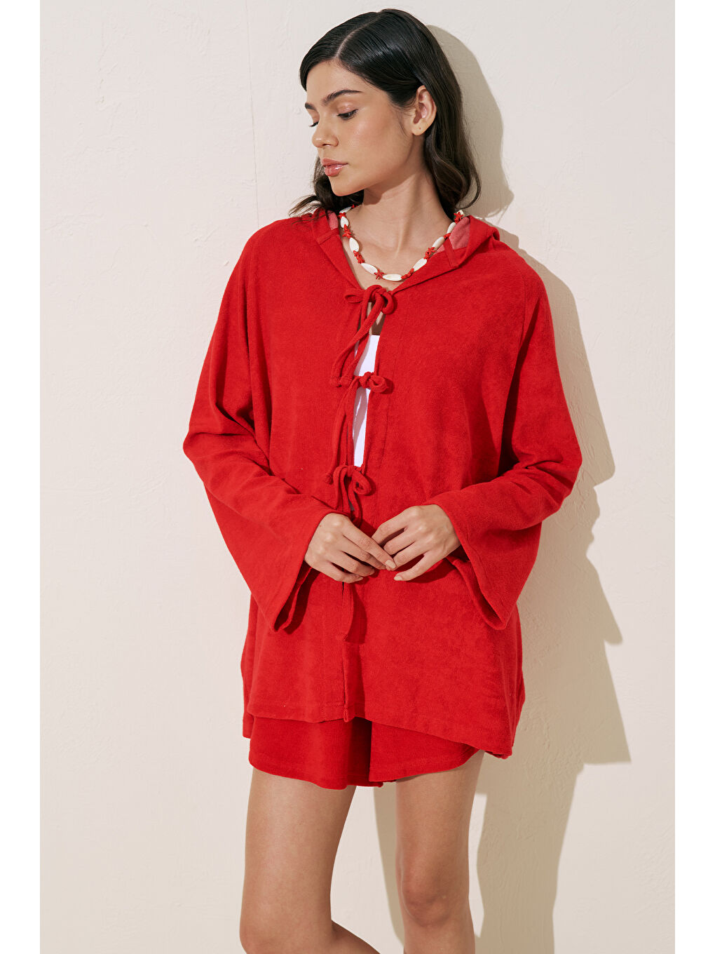 Havlu Kumaş Kimono Kırmızı-3