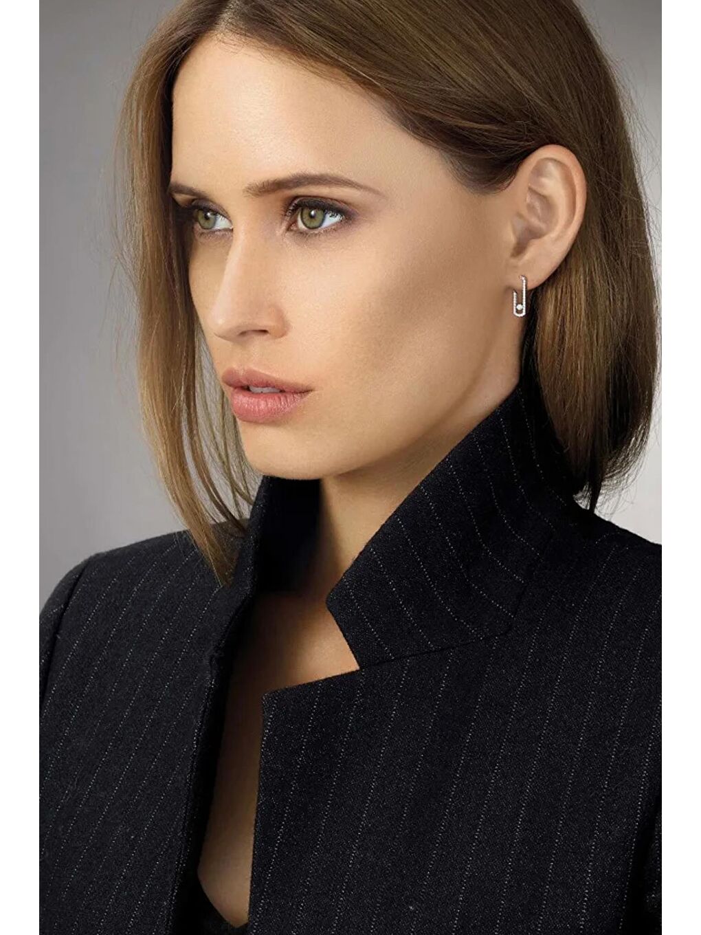 Gri Mess Uno Zirkon Tektaşlı Ataç Çivi Küpe-3