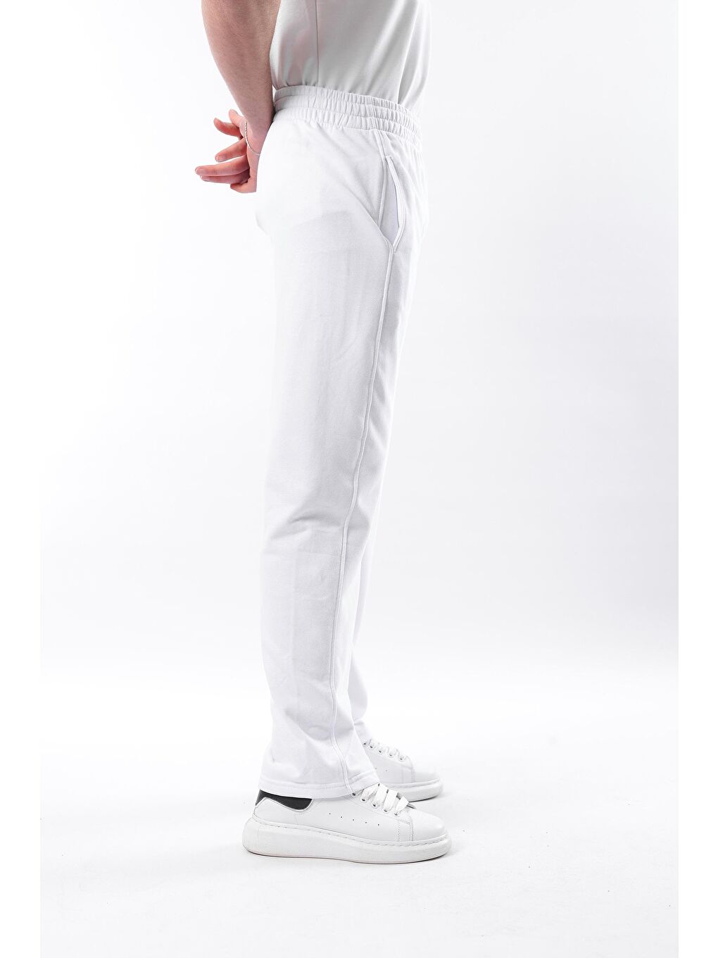 Beyaz Rahat Kesim Erkek Eşofman Altı E6560-5