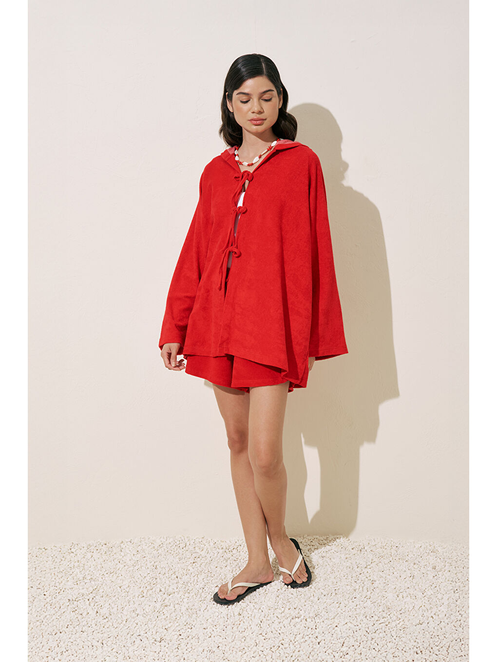 Havlu Kumaş Kimono Kırmızı-4