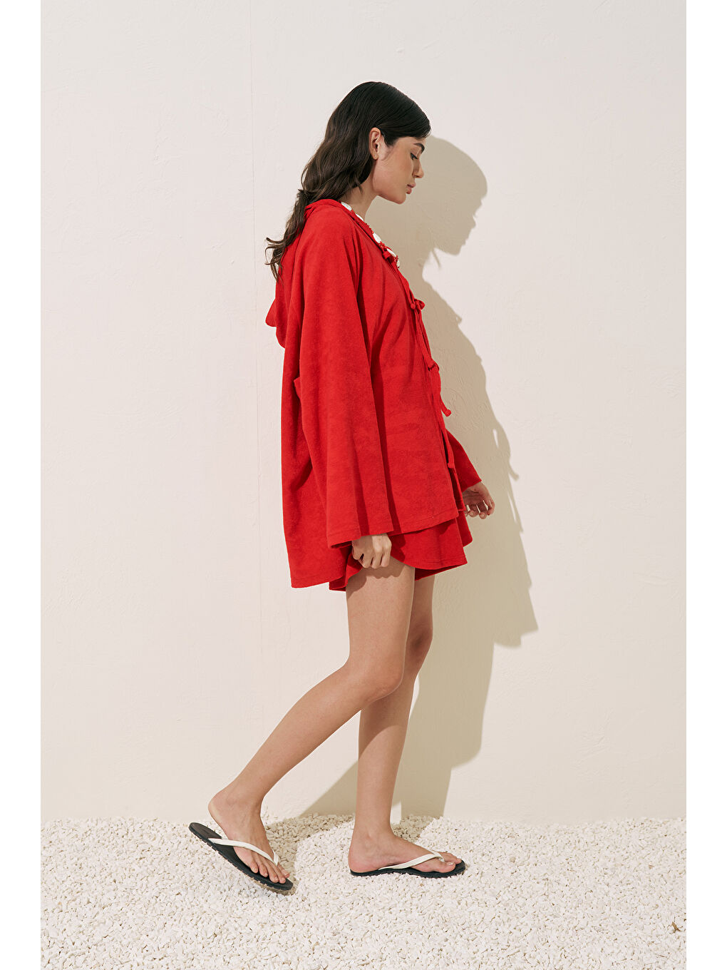 Havlu Kumaş Kimono Kırmızı-5