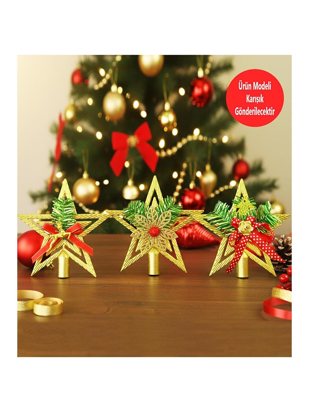 Kırmızı Yılbaşı Ağacı Tepe Süsü 15 Cm-2