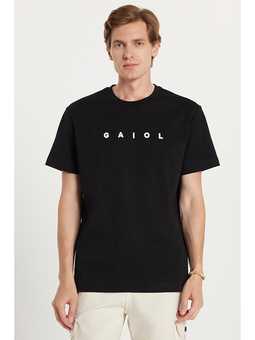 Relax Fit Rahat Kesim Pamuklu Ön Ve Arka Baskı Detaylı Bisiklet Yaka Siyah Erkek Tişört-1