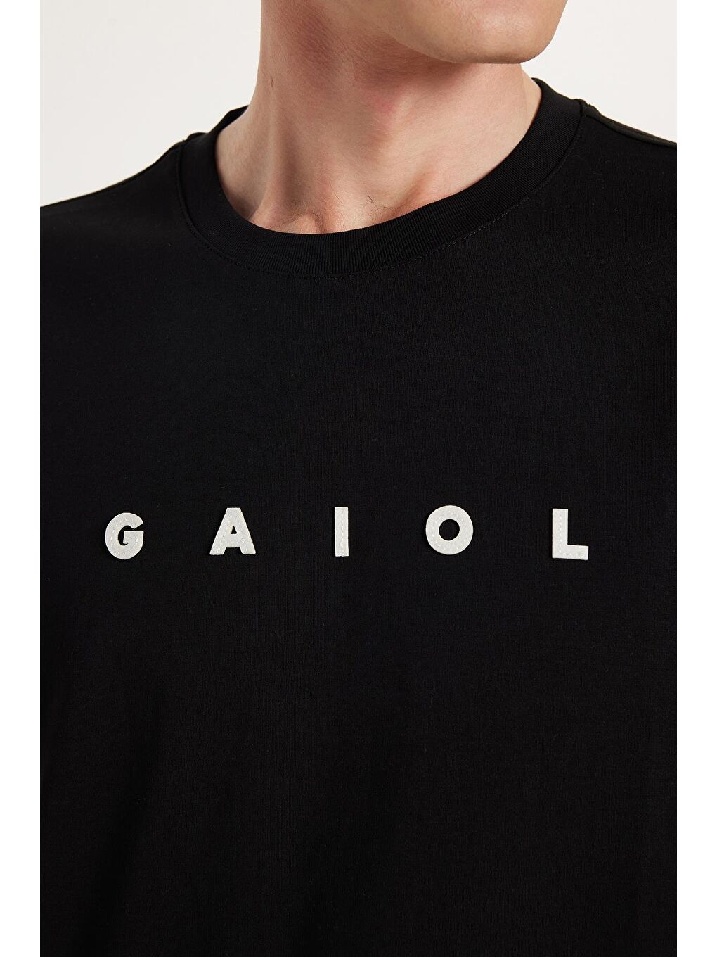 Relax Fit Rahat Kesim Pamuklu Ön Ve Arka Baskı Detaylı Bisiklet Yaka Siyah Erkek Tişört-2