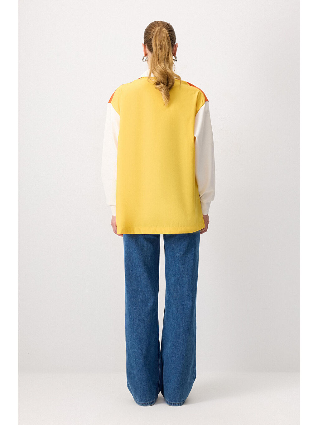 Sarı Blok Renkli Krep Tunik-3