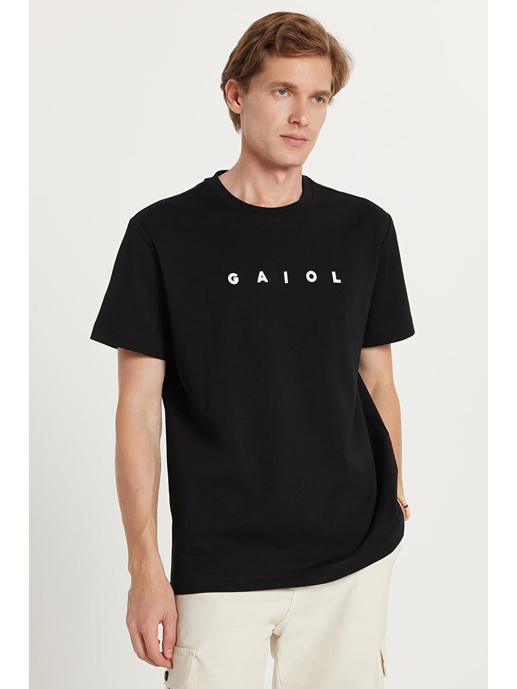 Relax Fit Rahat Kesim Pamuklu Ön Ve Arka Baskı Detaylı Bisiklet Yaka Siyah Erkek Tişört-3